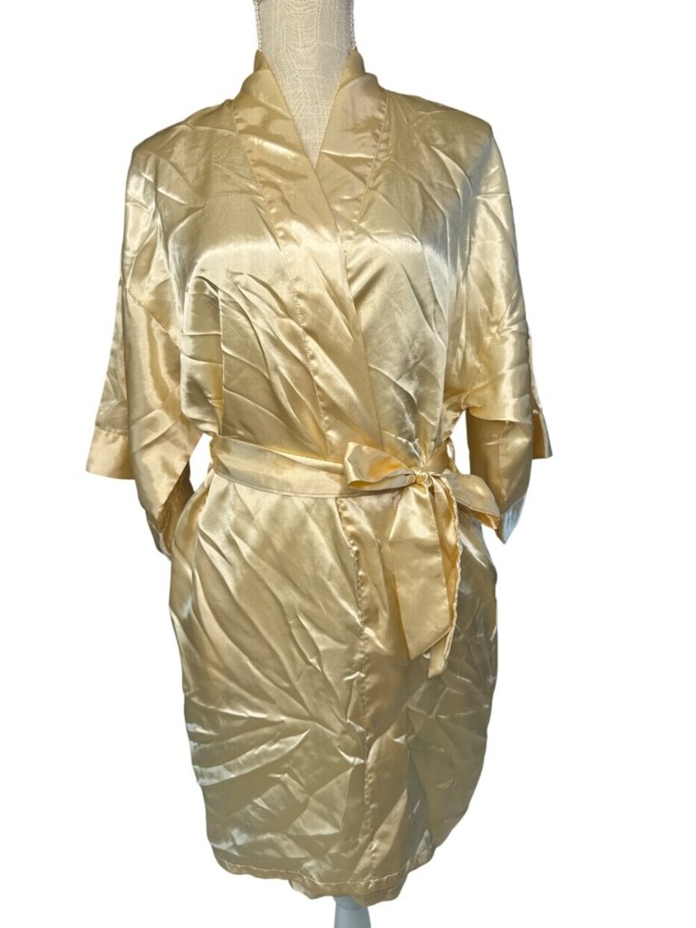 Gold Bridesmaid Satin Robe Kimono Style With Tie Belt S